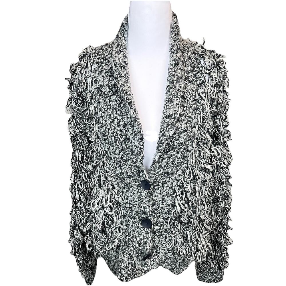 Vintage Shaggy Chunky Cardigan Sweater Women’s Size L Boho Oversized Fringe